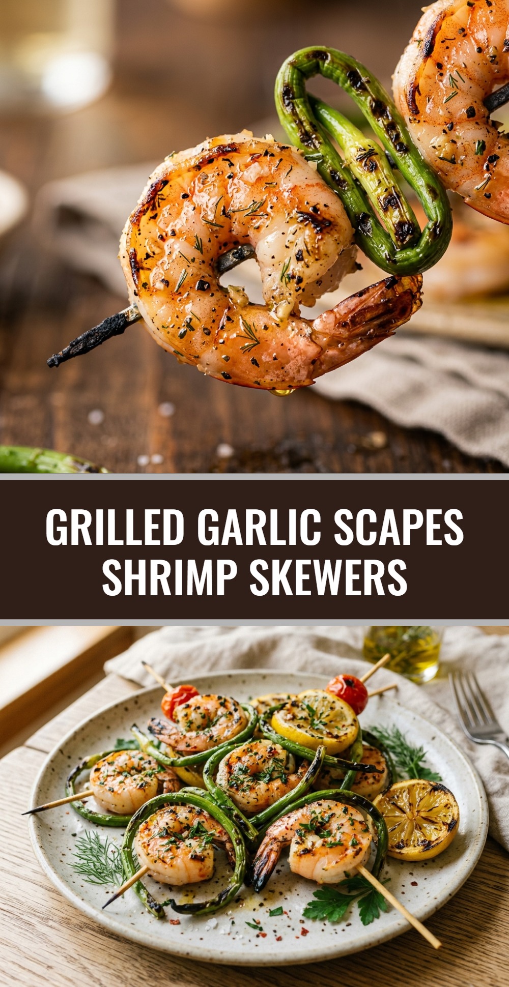 Grilled Garlic Scapes Shrimp Skewers