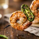 Grilled Garlic Scapes Shrimp Skewers