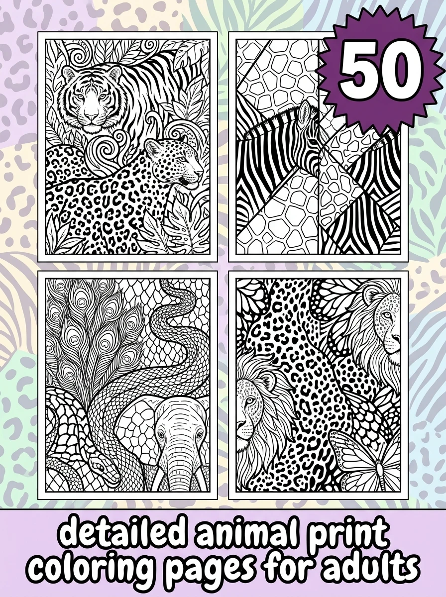 detailed animal print coloring pages for adults