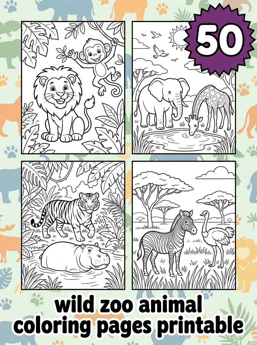 wild zoo animal coloring pages printable